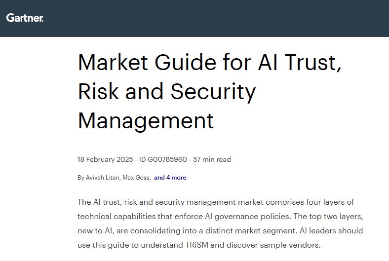 Gartner Market Guide for AI Trust, Risk and Security Management