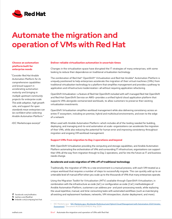 Automate the migration and operation of VMs with Red Hat