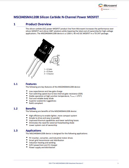 MSC040SMA120B Silicon Carbide N-Channel Power MOSFET