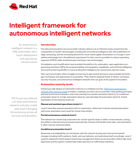 Intelligent framework for autonomous intelligent networks