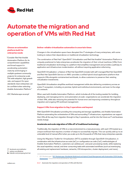 Automate the migration and operation of VMs with Red Hat