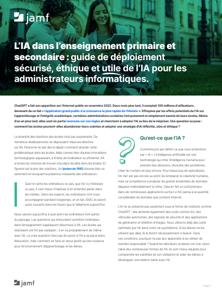 L’IA dans l’enseignement primaire et secondaire : guide de déploiement sécurisé, éthique et utile de l’IA pour les administrateurs informatiques.