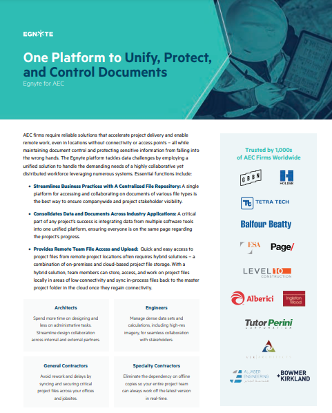 Egnyte for AEC – One Platform to Unify, Protect, and Control Documents