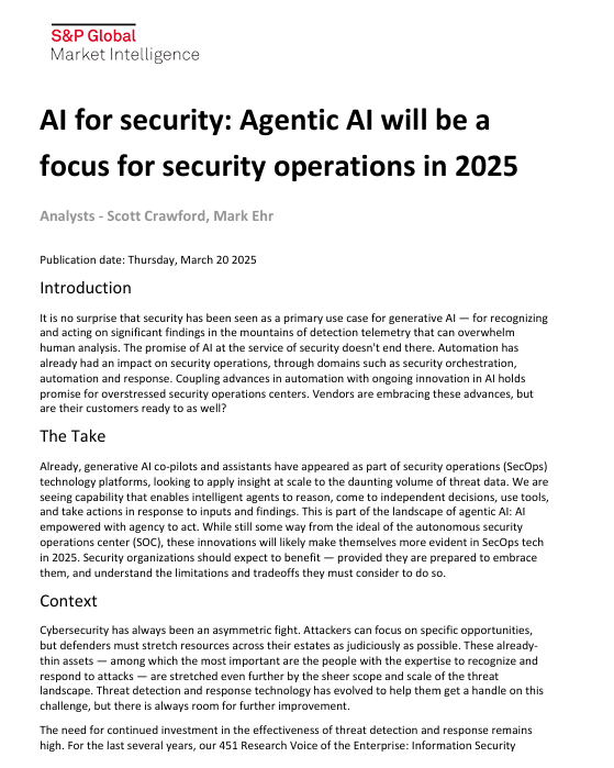 S&P Global AI for security: Agentic AI will be a focus for security operations in 2025